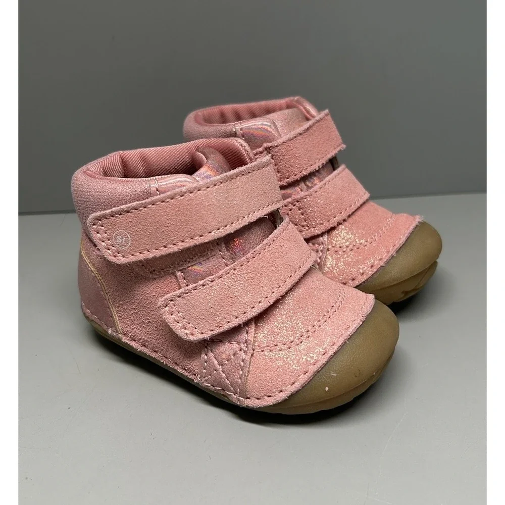 Stride Rite Girl Shoes Pink Ankle Boots Soft Motion Sparkle Pink Baby Sz 3mo